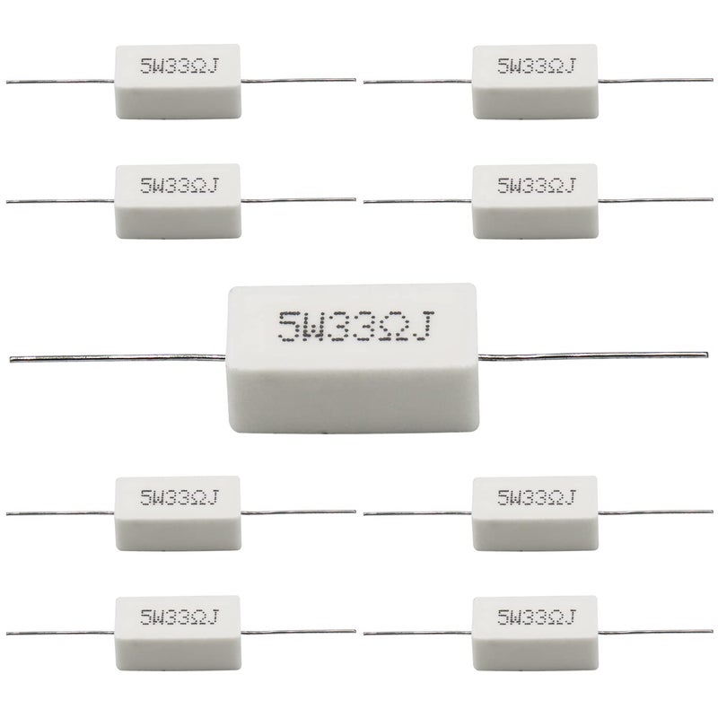 Dimlove White Wound Fixed Ceramic 10 PCS 5W 33 Ohm 5% Axial Lead Wire Resistors - Horizontal, Flame, Heat & Moisture Resistant - Image 2